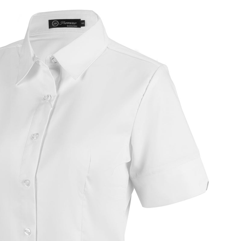 SUNNOW Womens Tailored Short Sleeve Basic Simple Button-Down Shirt with Stretch (3XL, White) - Image 5